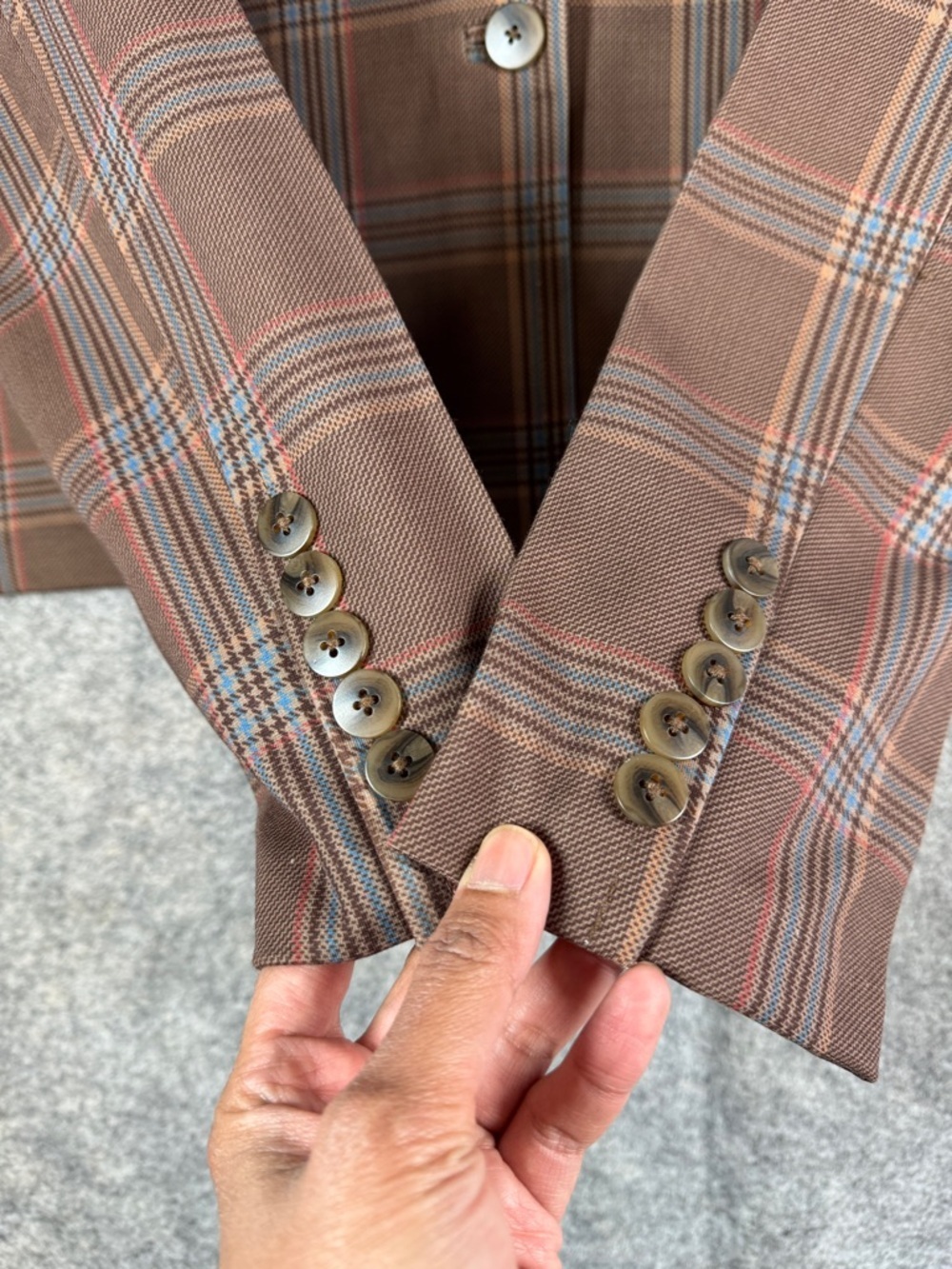 FDJ Brown Plaid Cropped Boxy Blazer Size 6 Tailored Preppy Chic Jacket Academia - Picture 9 of 13